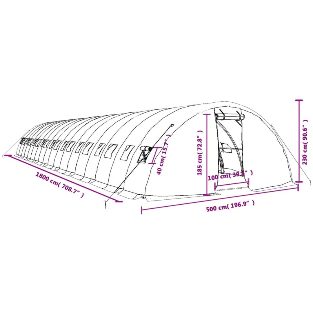 Växthus med stålram vit 90 m² vidaXL 18 x 5 x 2.3 m – bild 12