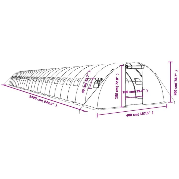 Växthus med stålram vit 96 m² vidaXL 24 x 4 x 2 m – bild 12