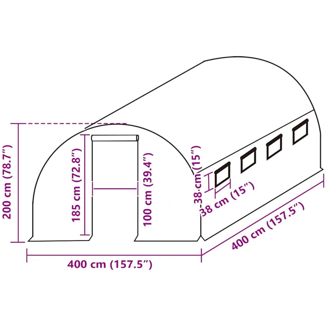 Växthusöverdrag (16 m²) grön vidaXL 400 x 400 x 200 cm – bild 5