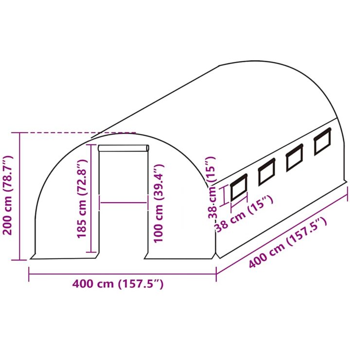 Växthusöverdrag (16 m²) grön vidaXL 400 x 400 x 200 cm – bild 5