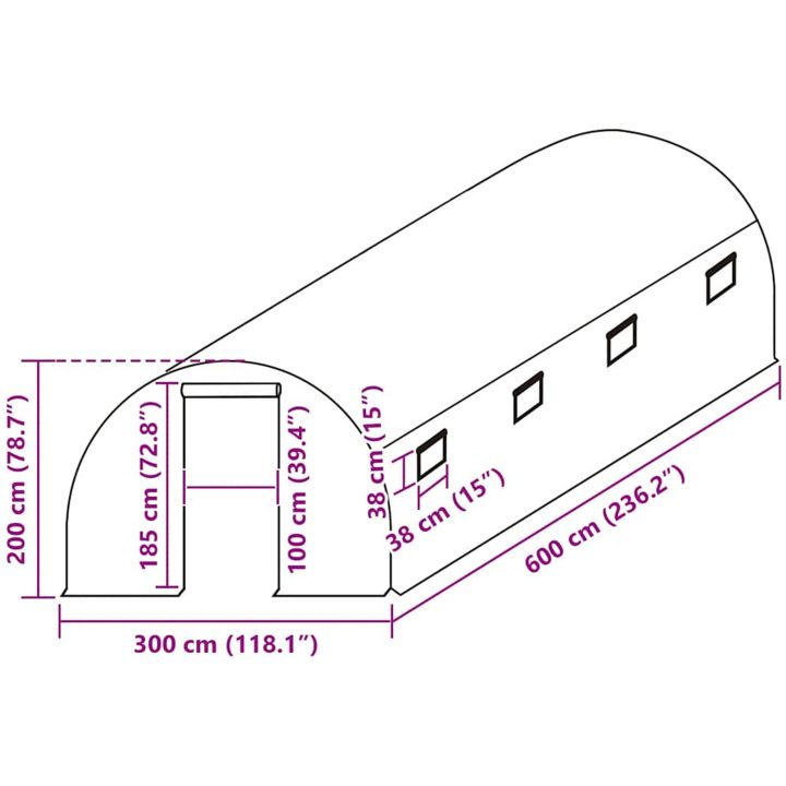 Växthusöverdrag (18 m²) grön vidaXL 300 x 600 x 200 cm – bild 6