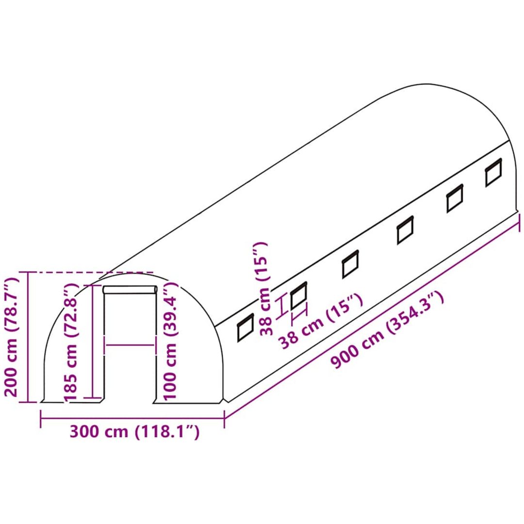 Växthusöverdrag (27 m²) grön vidaXL 300 x 900 x 200 cm – bild 5