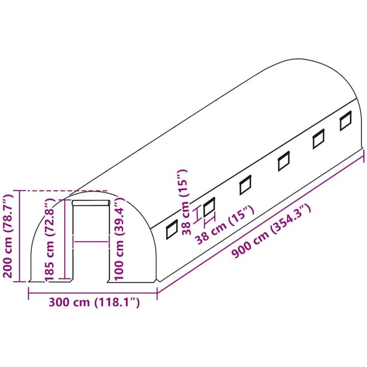 Växthusöverdrag (27 m²) grön vidaXL 300 x 900 x 200 cm – bild 5