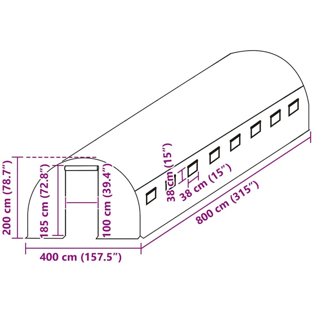 Växthusöverdrag (32 m²) grön vidaXL 400 x 800 x 200 cm – bild 5