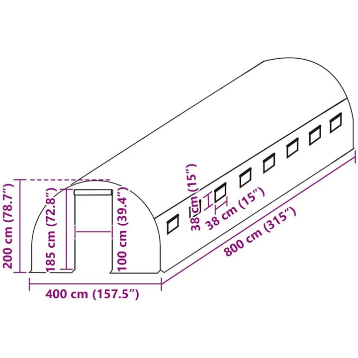 Växthusöverdrag (32 m²) grön vidaXL 400 x 800 x 200 cm – bild 5