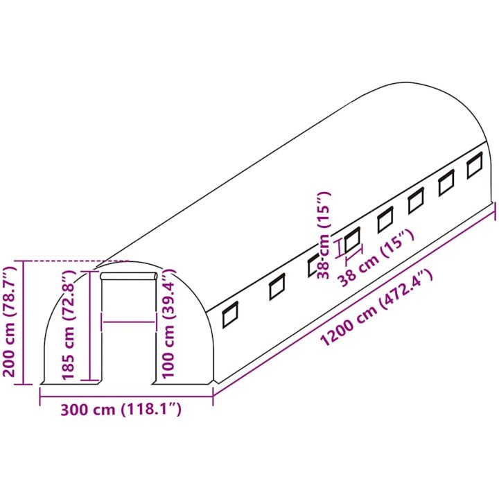 Växthusöverdrag (36 m²) grön vidaXL 300 x 1200 x 200 cm – bild 5