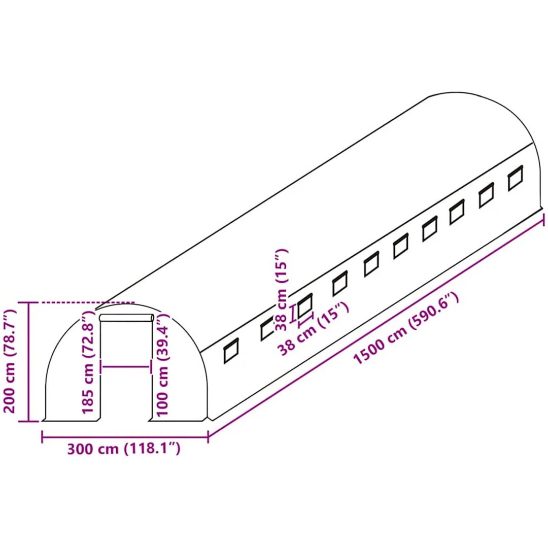 Växthusöverdrag (45 m²) grön vidaXL 300 x 1500 x 200 cm – bild 5