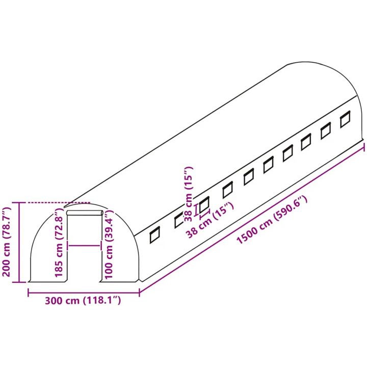 Växthusöverdrag (45 m²) grön vidaXL 300 x 1500 x 200 cm – bild 5