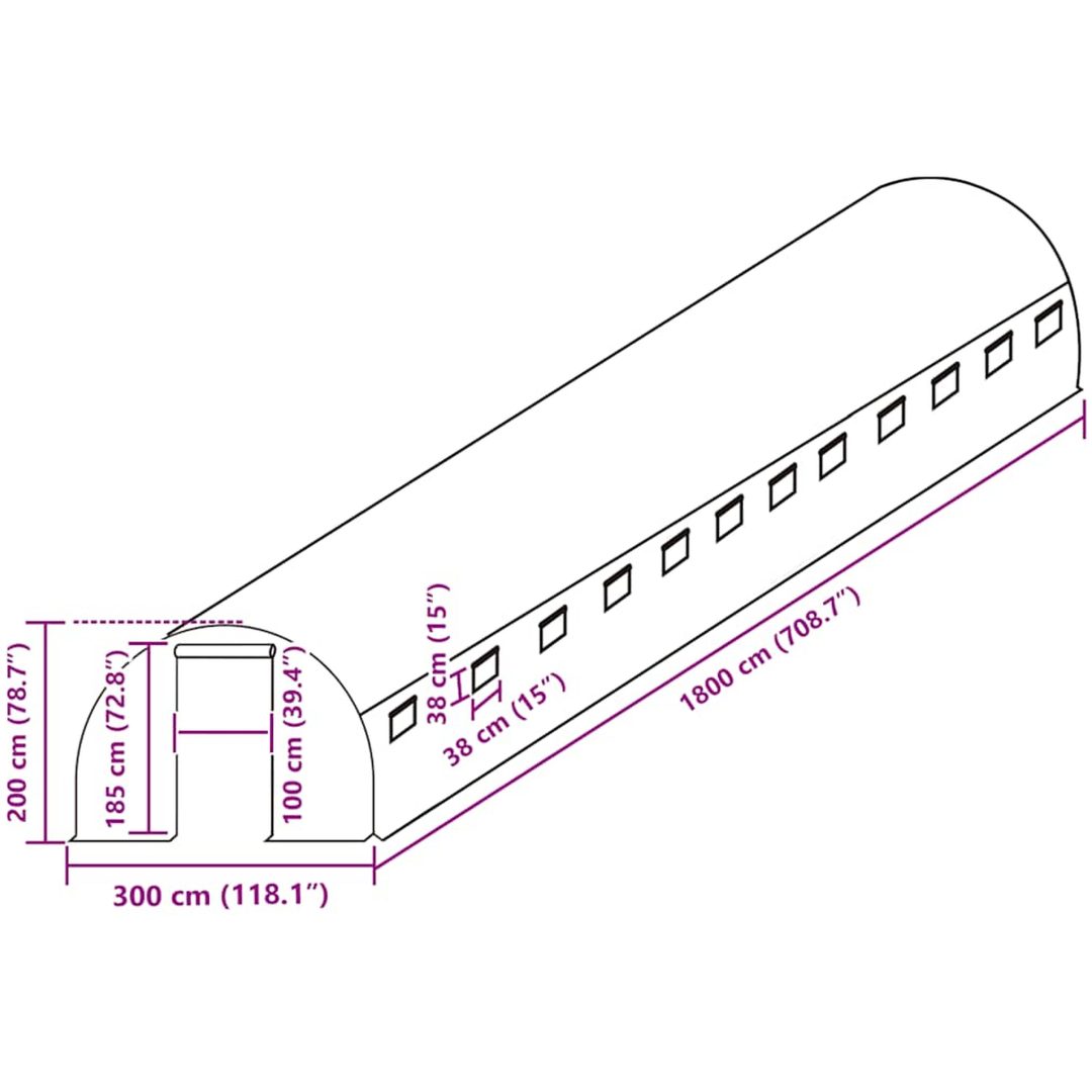 Växthusöverdrag (54 m²) grön vidaXL 300 x 1800 x 200 cm – bild 5