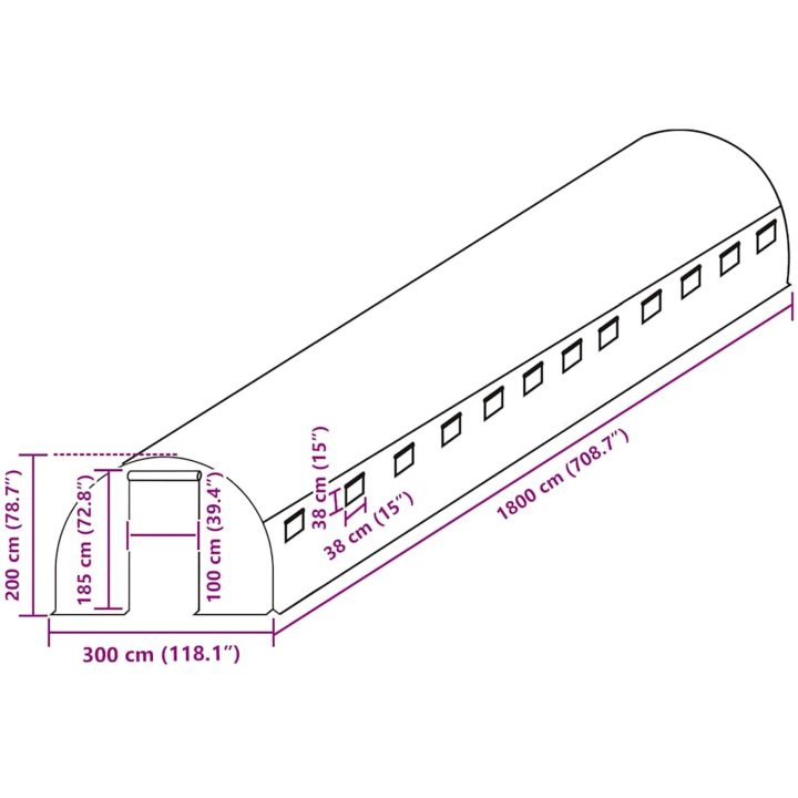 Växthusöverdrag (54 m²) grön vidaXL 300 x 1800 x 200 cm – bild 5