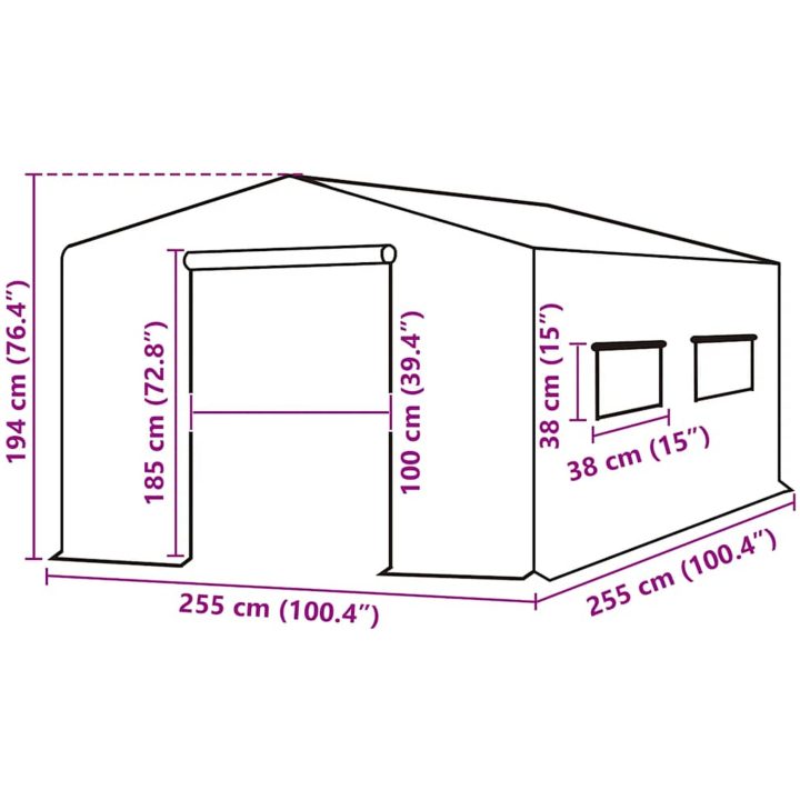 Växthusöverdrag (6,5025 m²) grön vidaXL 255 x 255 x 194 cm – bild 6