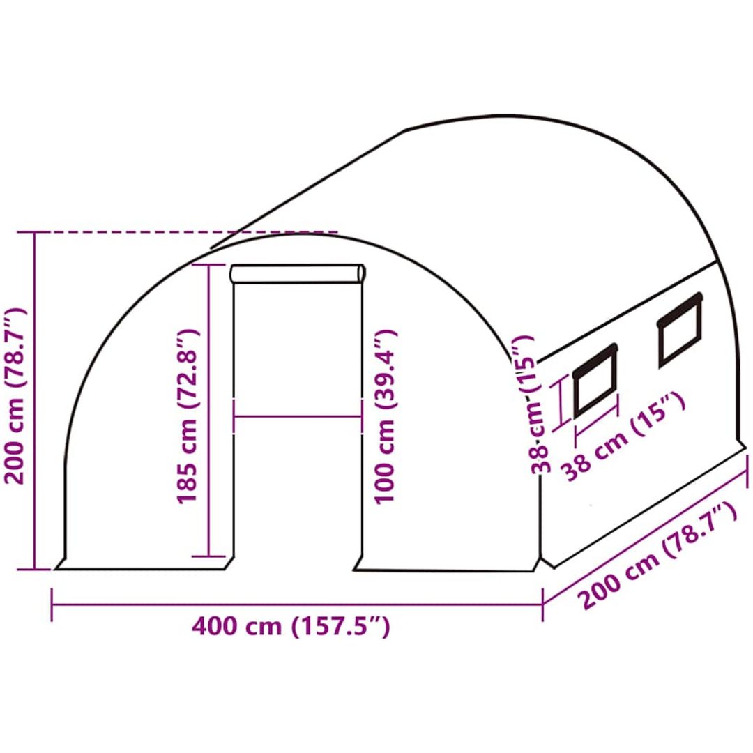 Växthusöverdrag (8 m²) grön vidaXL 400 x 200 x 200 cm – bild 5