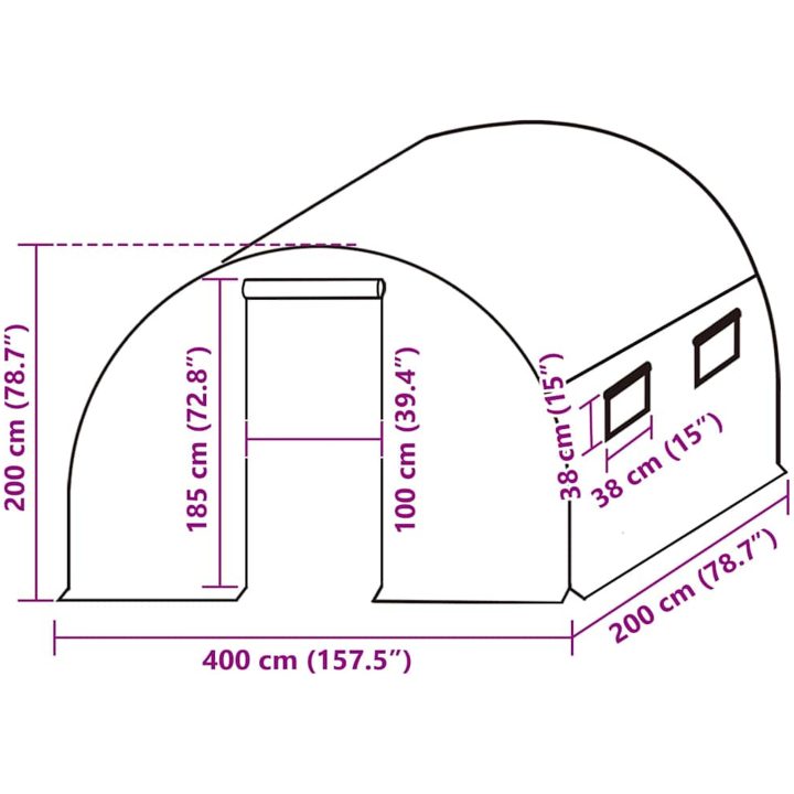Växthusöverdrag (8 m²) grön vidaXL 400 x 200 x 200 cm – bild 5