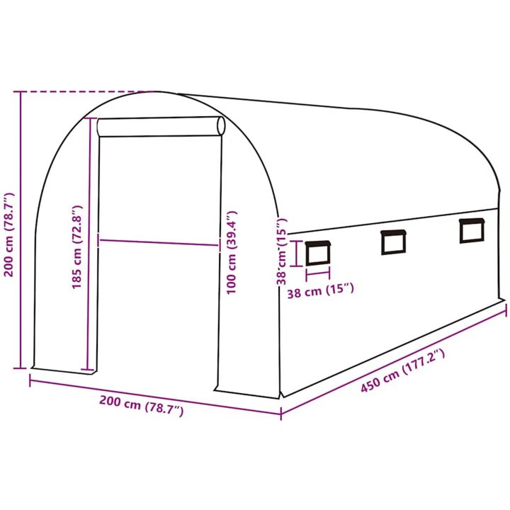 Växthusöverdrag (9 m²) grön vidaXL 200 x 450 x 200 cm – bild 5