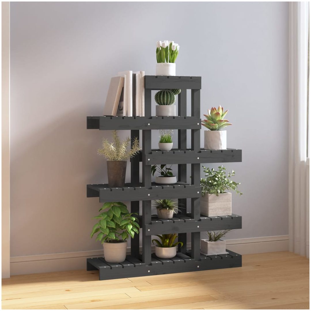 Växtställ grå massiv furu vidaXL 85 x 25 x 109.5 cm – bild 3