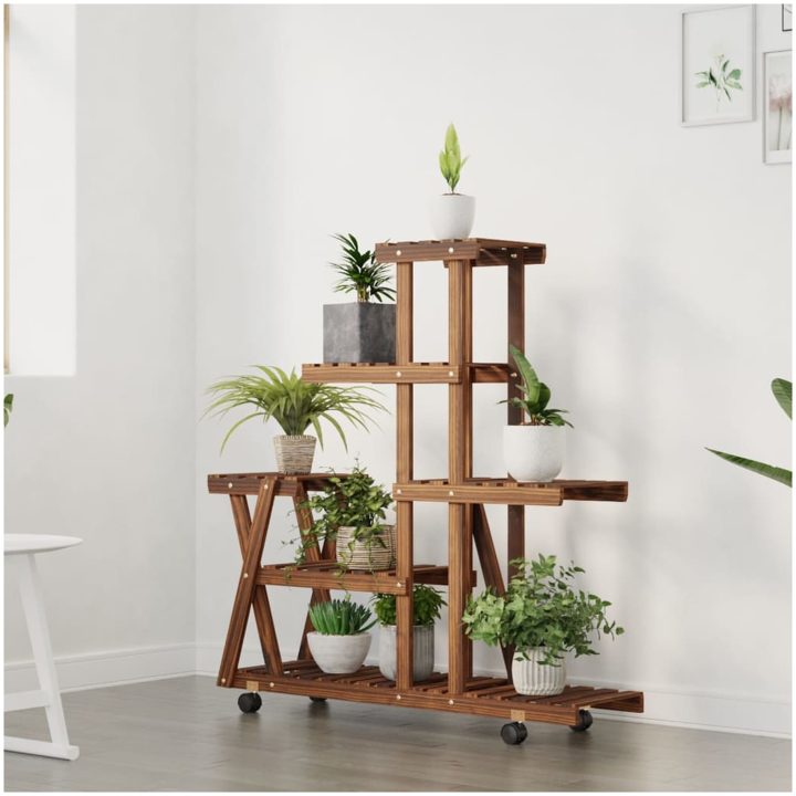 Växtställ med hjul 95x25x101 cm massiv furu vidaXL 25 x 95 x 101 cm – bild 3