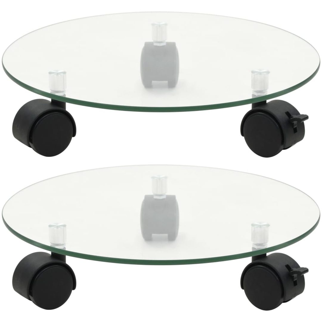 Växtställ på hjul 2 st härdat glas 28 cm rund vidaXL