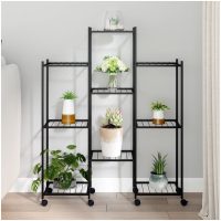 Växtställ på hjul 83x25x103,5 cm svart järn vidaXL