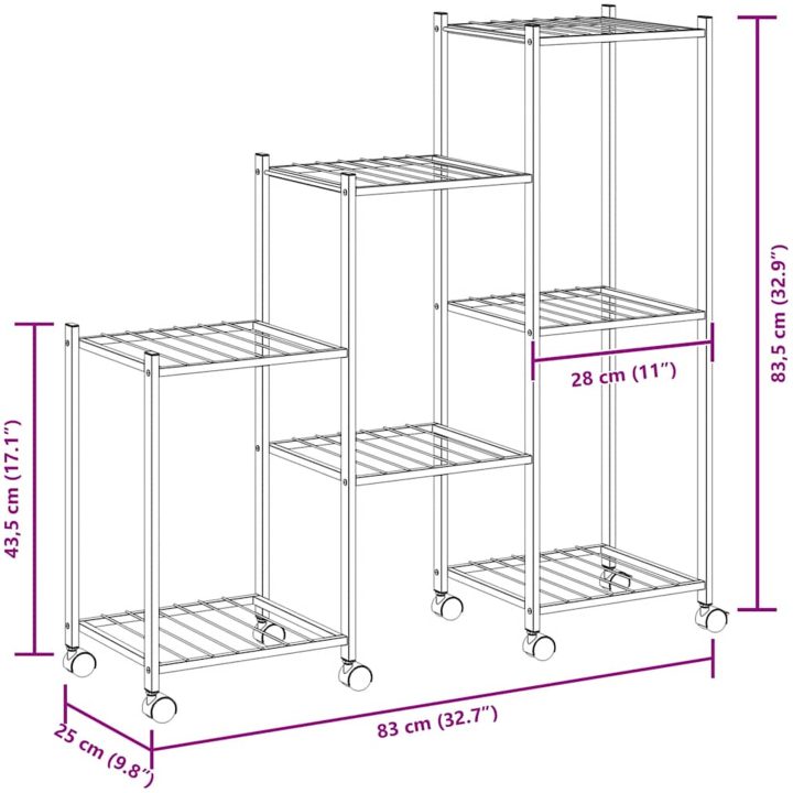Växtställ på hjul 83x25x83,5 cm svart järn vidaXL – bild 9