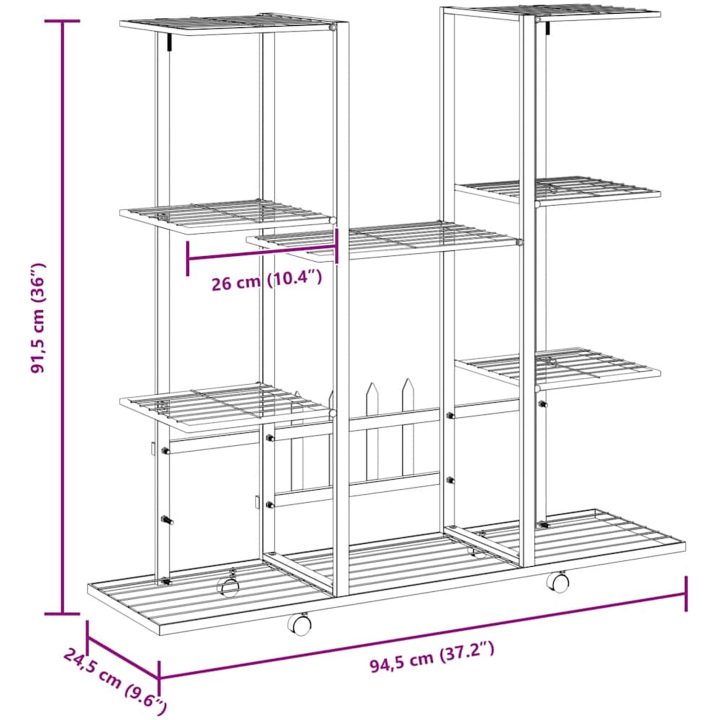 Växtställ på hjul 94,5x24,5x91,5 cm svart järn vidaXL – bild 9