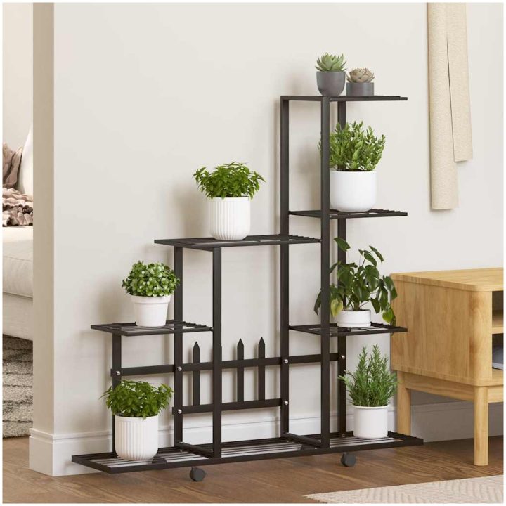 Växtställ på hjul svart metall vidaXL 94.5 x 25 x 92.5 cm – bild 3