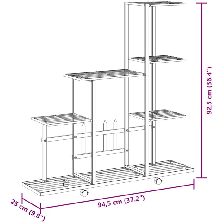 Växtställ på hjul svart metall vidaXL 94.5 x 25 x 92.5 cm – bild 9