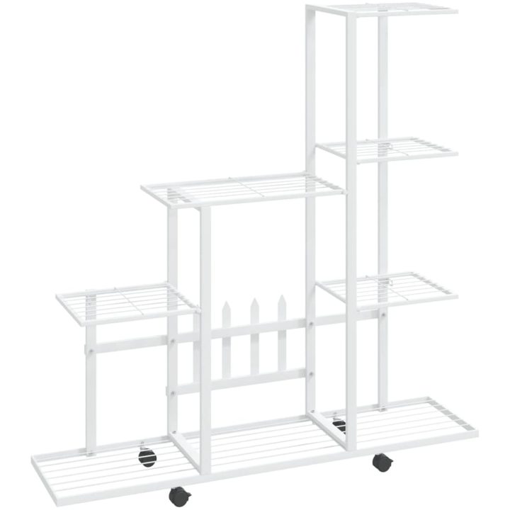 Växtställ på hjul vit metall vidaXL 94.5 x 25 x 92.5 cm – bild 2