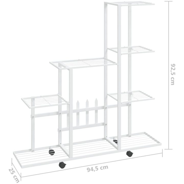 Växtställ på hjul vit metall vidaXL 94.5 x 25 x 92.5 cm – bild 7