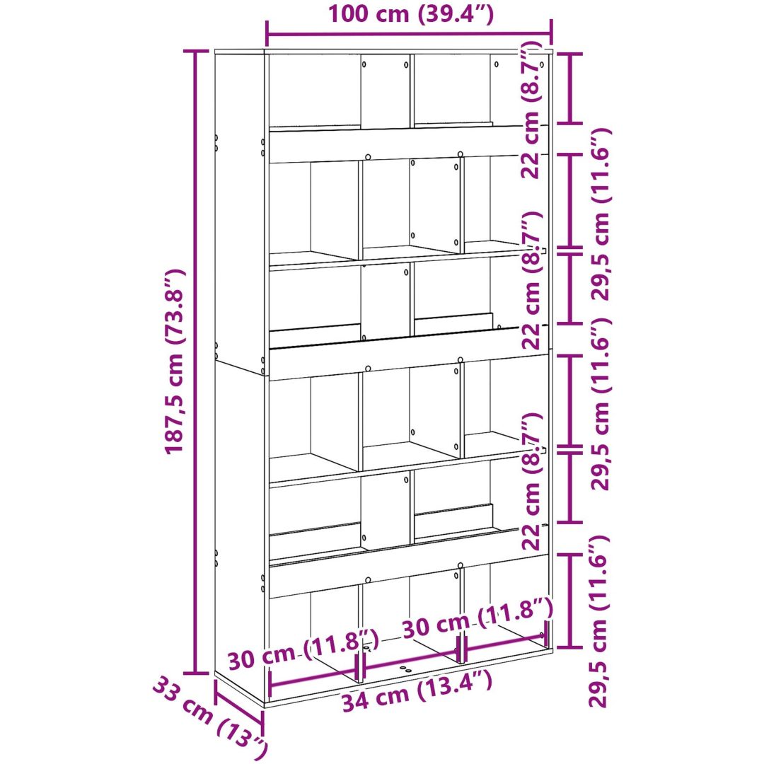 Växtställ Svart Ek Konstruerat Trä vidaXL 100 x 33 x 187.5 cm – bild 9