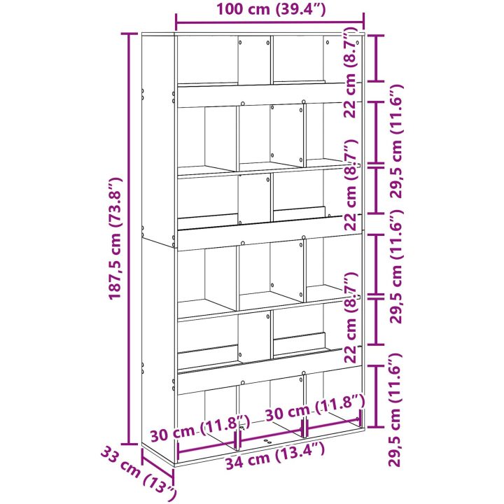 Växtställ Svart Ek Konstruerat Trä vidaXL 100 x 33 x 187.5 cm – bild 9