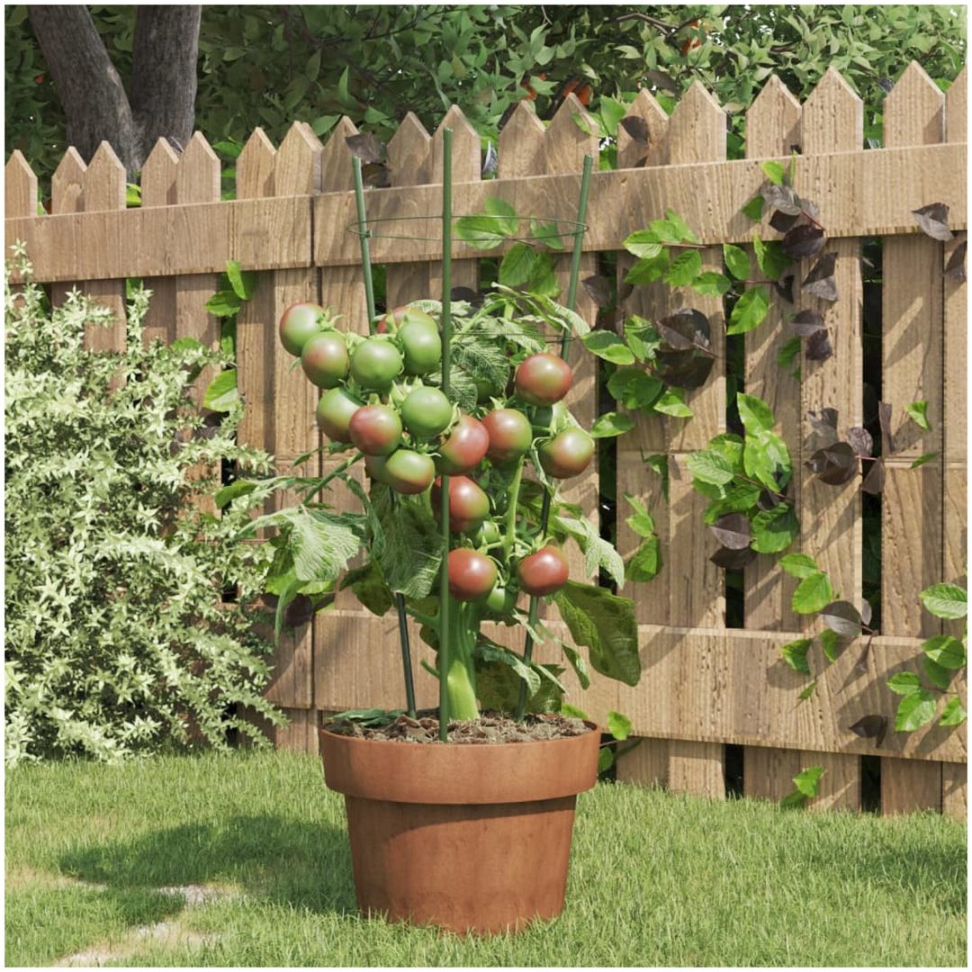 Växtstöd med 3 ringar 5 st grön 45 cm stål vidaXL 18 x 45 cm