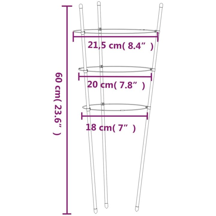 Växtstöd med 3 ringar 5 st grön 60 cm stål vidaXL 21.5 x 60 cm – bild 8