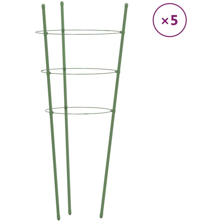 Växtstöd med 3 ringar 5 st grön 75 cm stål vidaXL 28 x 75 cm – bild 2