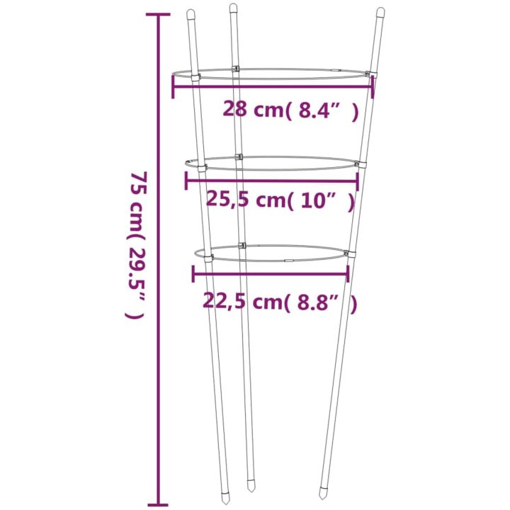 Växtstöd med 3 ringar 5 st grön 75 cm stål vidaXL 28 x 75 cm – bild 8