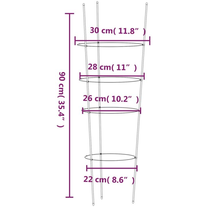 Växtstöd med 4 ringar 5 st grön 90 cm stål vidaXL 30 x 90 cm – bild 8