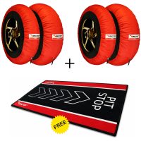 VECTOR Kit - 2 Sets of Smart 120/190 Tyre Warmers (Red) and Free Pit Stop Paddock Mat