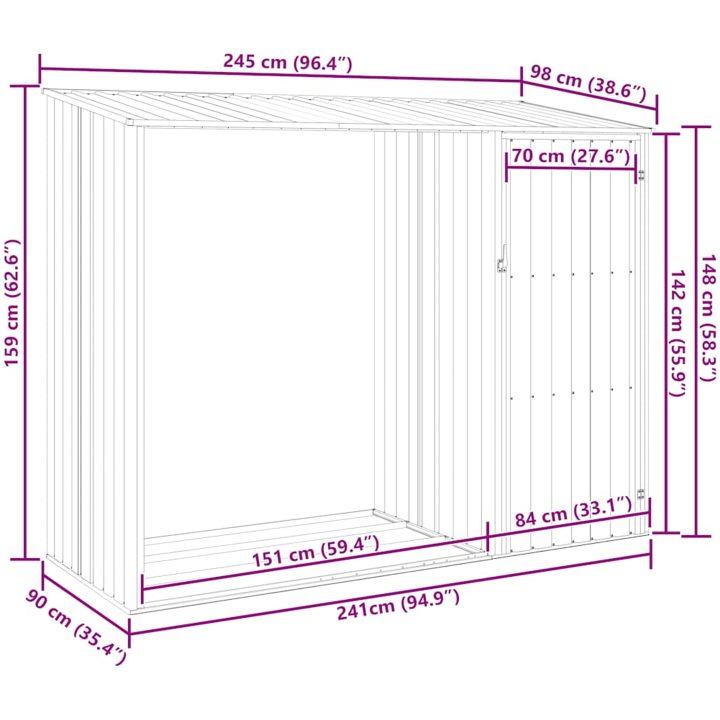 Vedskjul antracit 245x98x159 cm galvaniserat stål vidaXL – bild 11