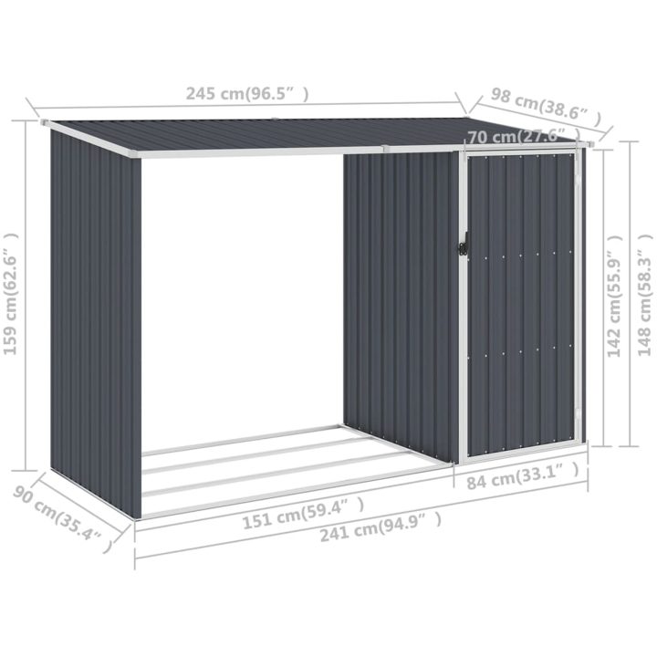 Vedskjul antracit 245x98x159 cm galvaniserat stål vidaXL – bild 7