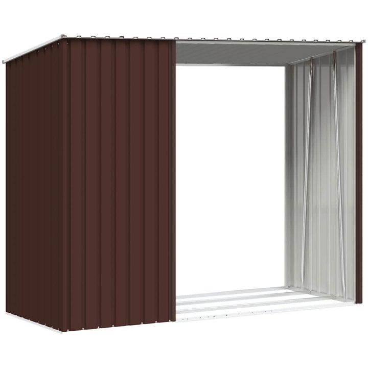 Vedskjul brun 245x98x159 cm galvaniserat stål vidaXL – bild 8