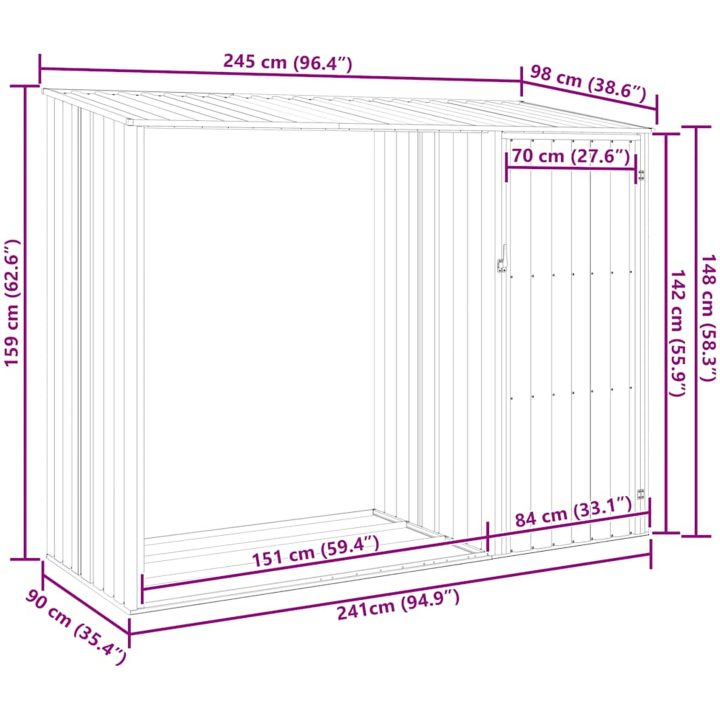 Vedskjul grå 245x98x159 cm galvaniserat stål vidaXL – bild 11