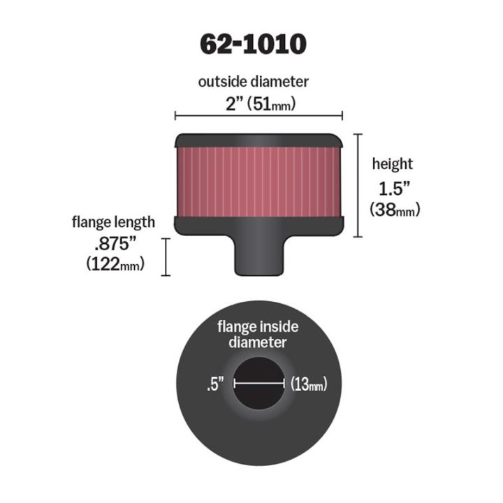 Vevhusventil Filter Standard Svart/Krom/Röd K & N 1/2" - 1 1/2" – bild 3