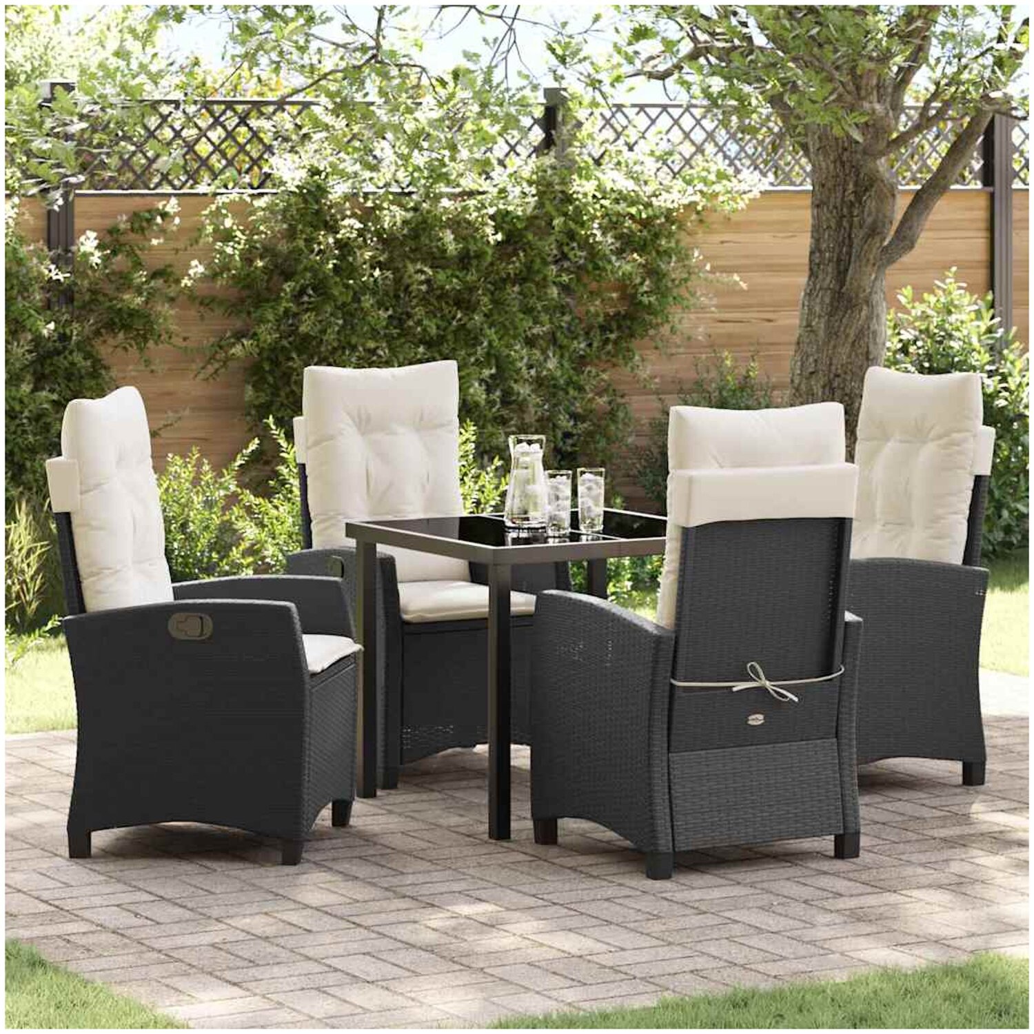 Trädgårdsset vidaxl - 5-Delars trädgårdsservis med kuddar svart poly rattan 80 x 73 cm syntetisk