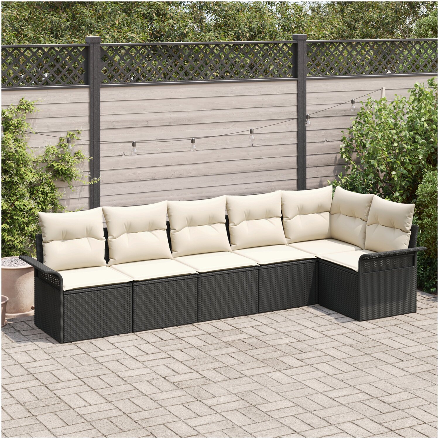 Havesofa vidaxl - 6 delars trädgårdsovaises med kuddar svart poly rattan stor naturlig rottning