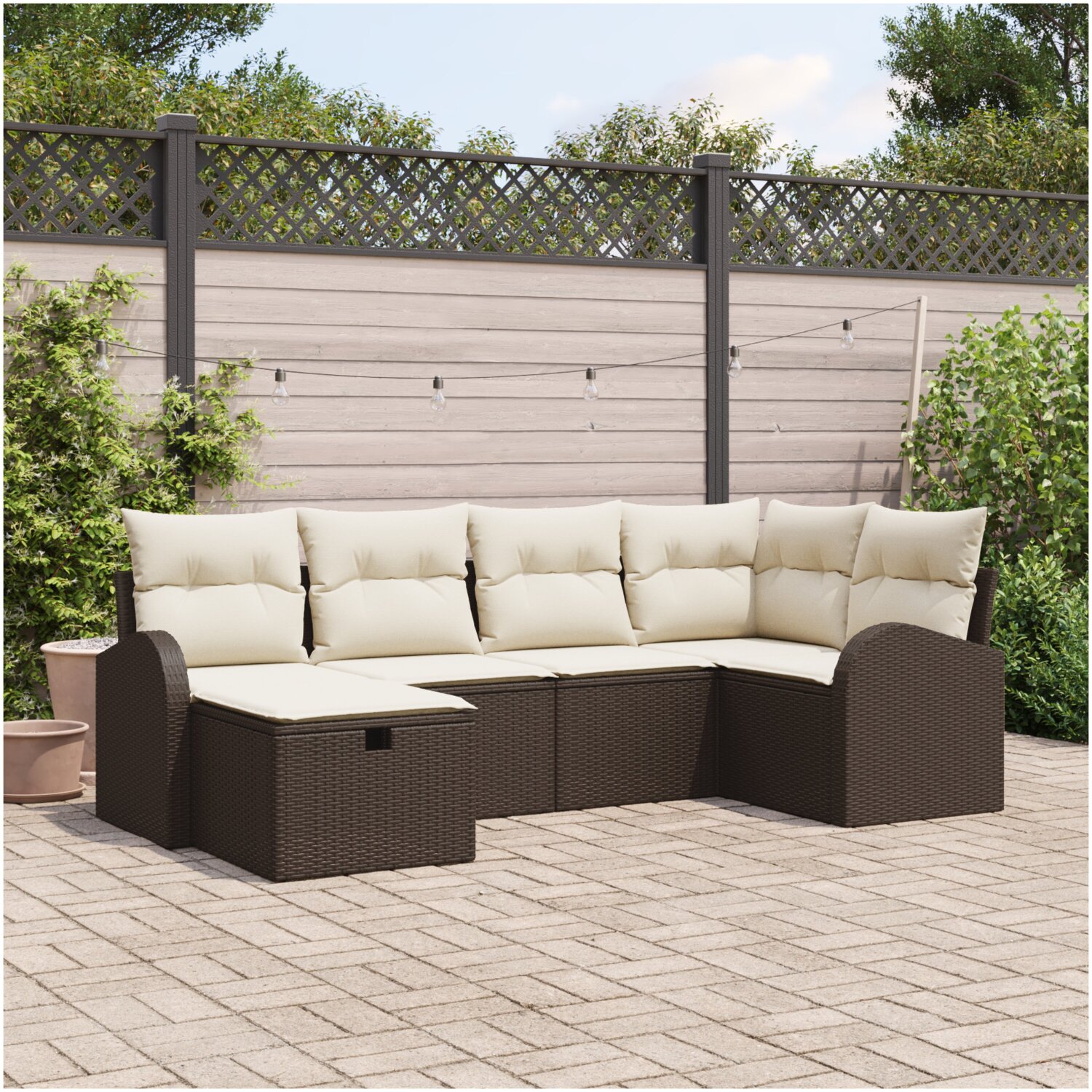 Trädgårdsoffset vidaxl - 6-Delat med kuddar, brun poly-Rotting 234 x 124 85 cm syntetisk poly rotting