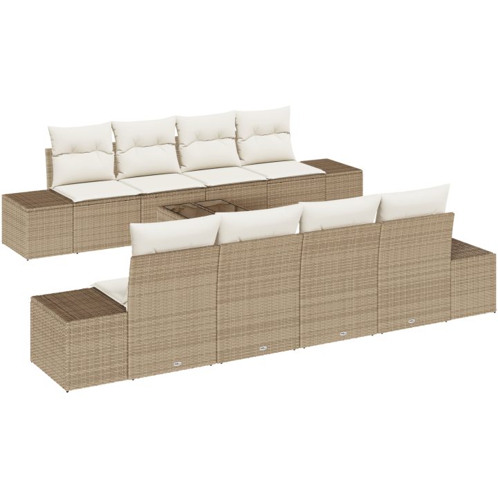 VidaXL 9-delars trädgårdsoffset med kuddar i beige polyrotting vidaXL 55 x 55 x 37 cm – bild 2
