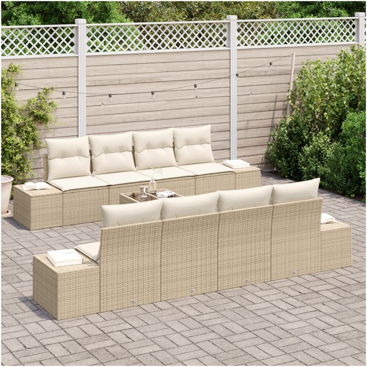 VidaXL 9-delars trädgårdsoffset med kuddar i beige polyrotting vidaXL 55 x 55 x 37 cm – bild 3