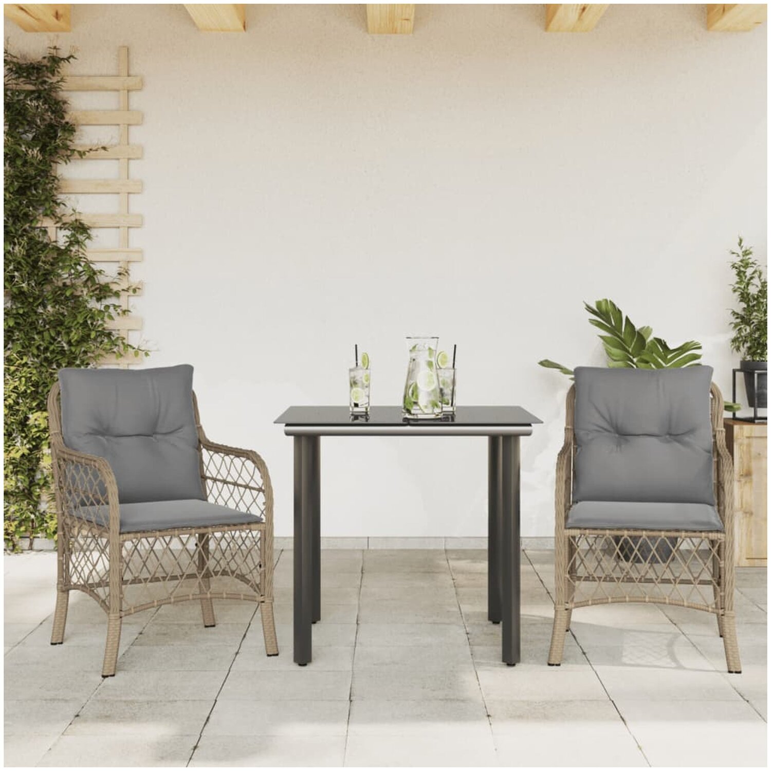 Bistrogrupp vidaxl - Med dynor 3 delar mixbeige konstrotting 80 cm bordslängd