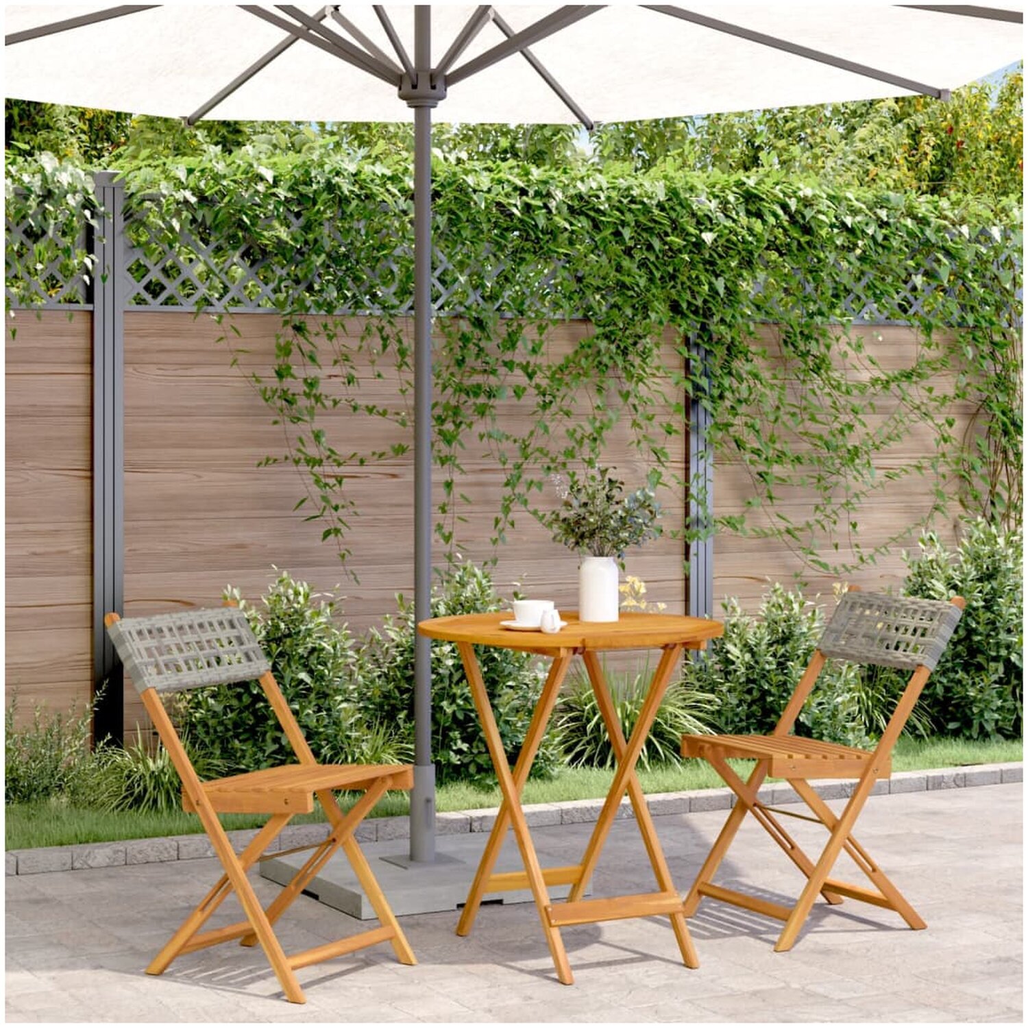 Caféset vidaxl - 3 delar grå konstrotting och massivt trä 70 x 75 cm