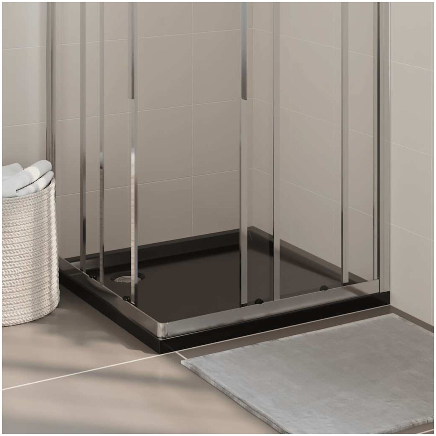 Duschkar vidaxl - Fyrkantigt abs svart 80 x cm med glasfiberförstärkning