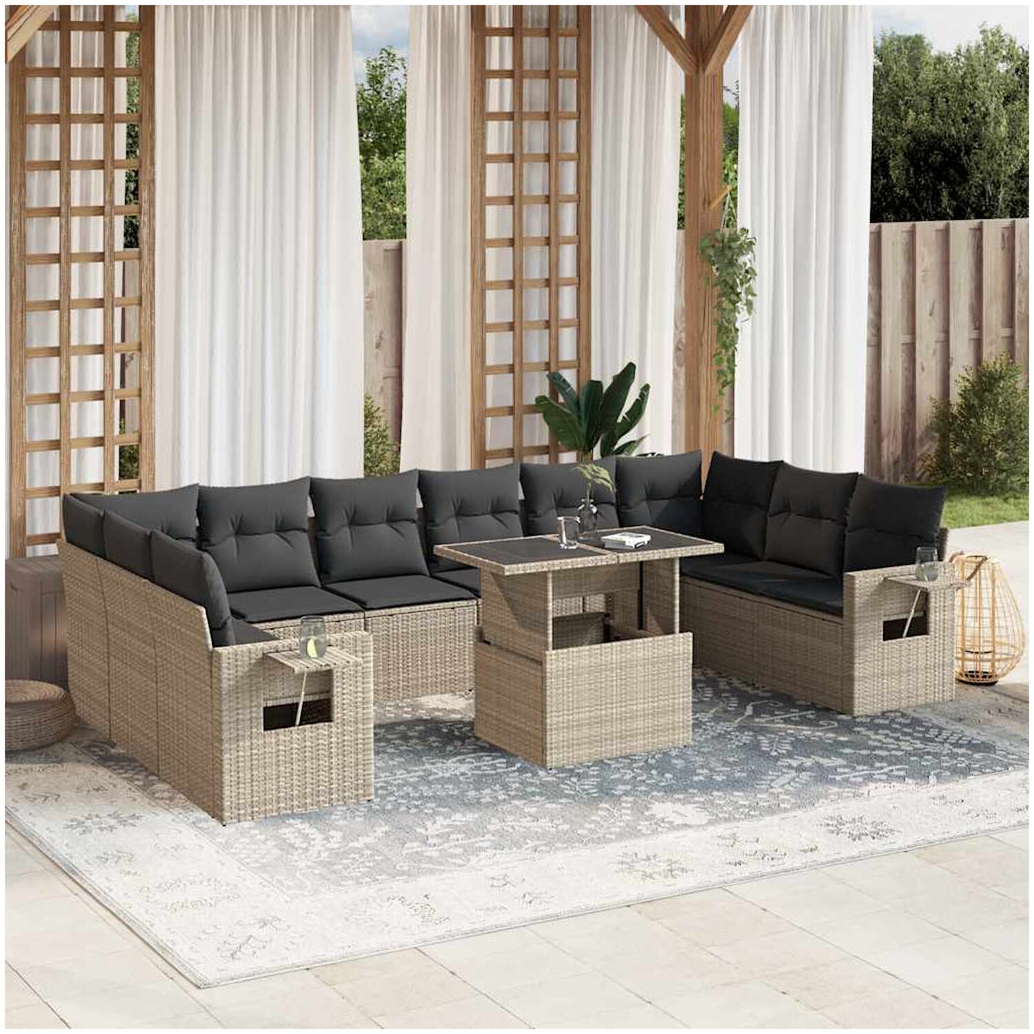 Loungegrupp vidaxl - För trädgården m dynor 11delar ljusgrå konstrotting